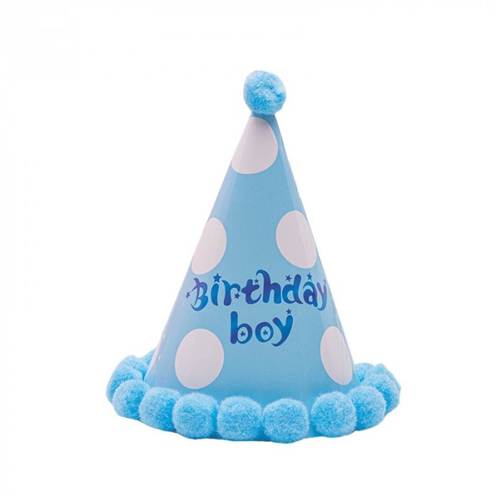 Set 6 Coifuri Birthday Boy, Flippy, pentru Petrecere, Tematica Aniversare, Model cu Buline, Albastru [1]