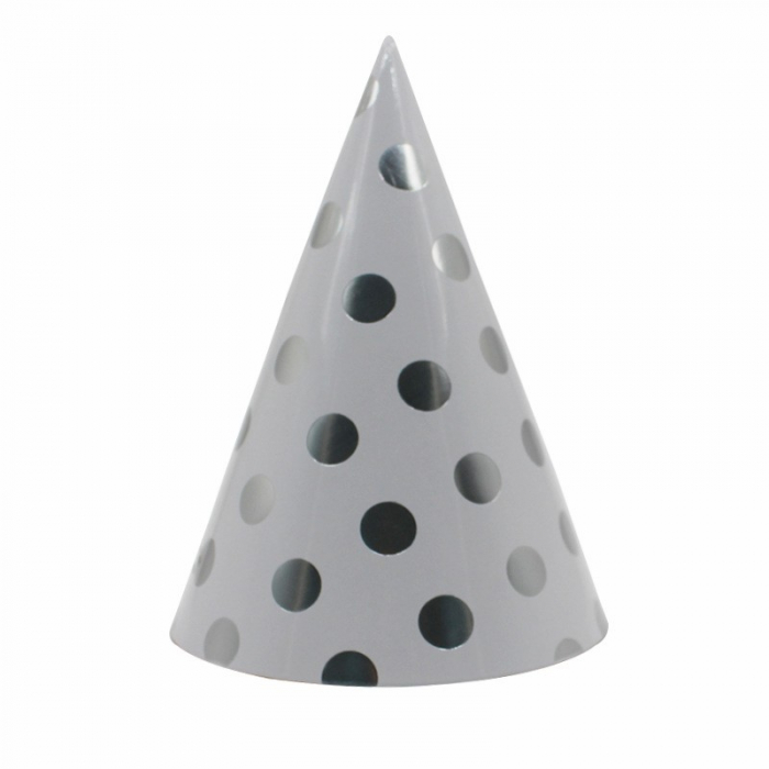 Set 6 Coifuri Metalizate, Flippy, pentru Petrecere, Tematica Aniversare, Model Buline, 20 cm, Argintiu [1]