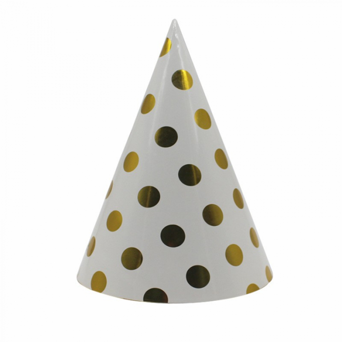 Set 6 Coifuri Metalizate, Flippy, pentru Petrecere, Tematica Aniversare, Model Buline, 20 cm, Auriu [1]