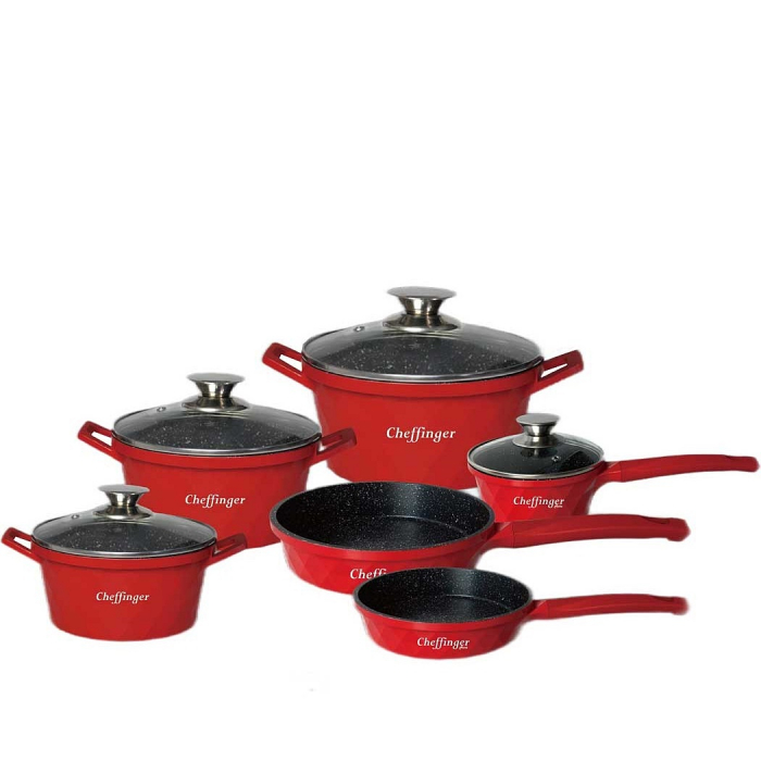 Set 6 cratite cu capac CF-DIAC12RED, acoperire din marmura, anti zgarietura, 18-20-24-28cm/1.6L-2L-3.5L-5.7L [1]