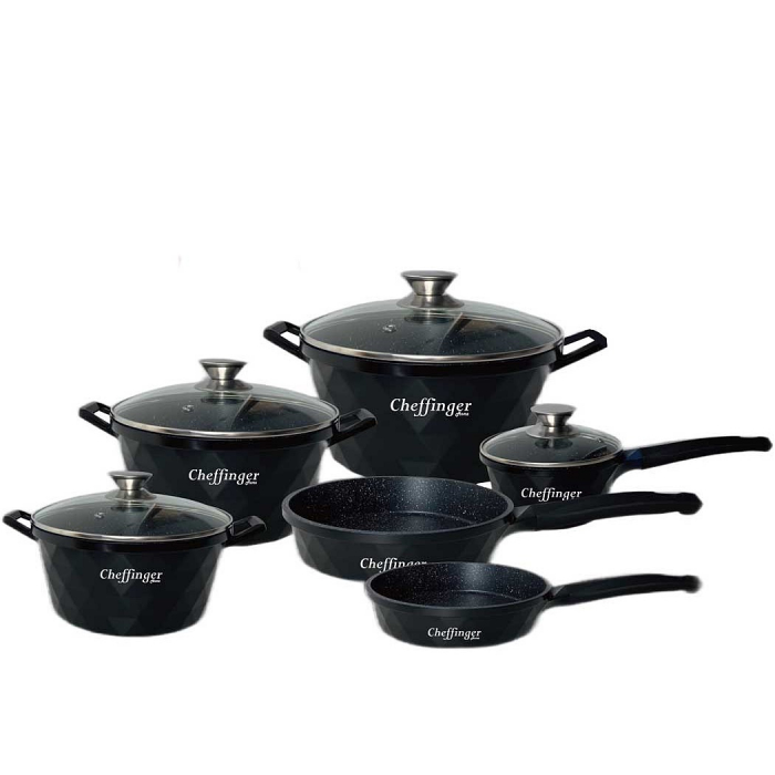 Set 6 cratite cu capac CF-DIACK12BLK, acoperire din marmura, anti zgarietura, 18-20-24-28cm/1.6L-2L-3.5L-5.7L [1]