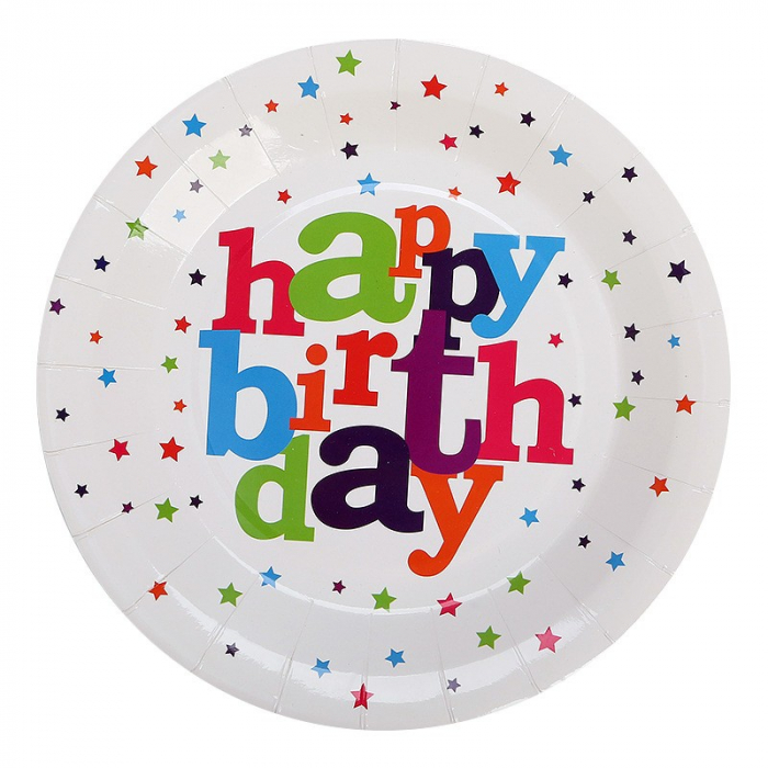 Set 6 Farfurii de Unica Folosinta, Flippy, Colectia Happy Birthday, 23 cm, din Carton Laminat, Multicolor [1]