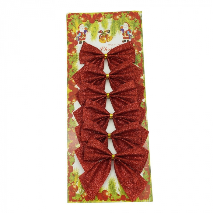 Set 6 fundite pentru brad, Rosii, clasice, cu sclipici, 8 x 9 cm, din poliester, Flippy [1]