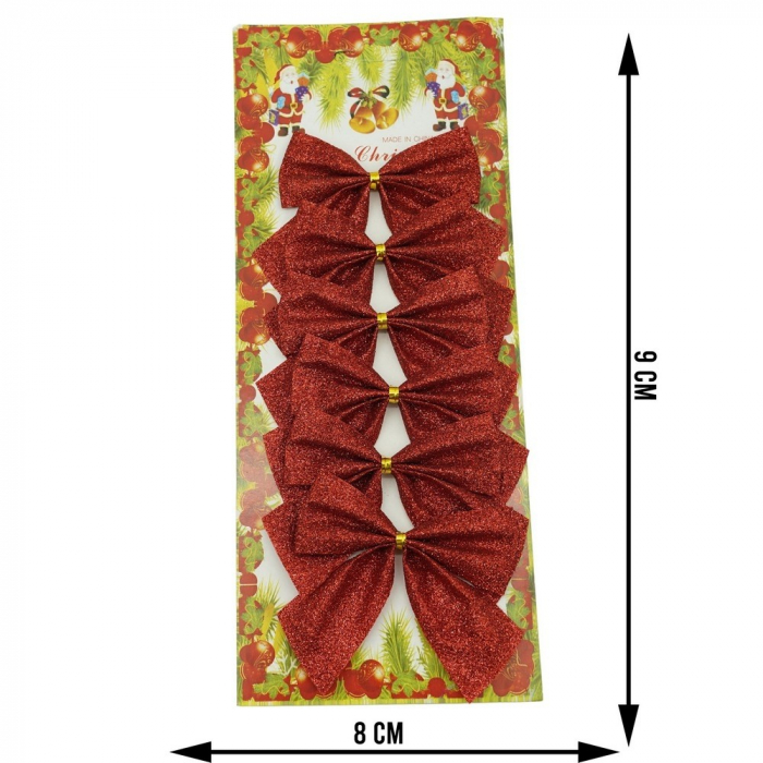 Set 6 fundite pentru brad, Rosii, clasice, cu sclipici, 8 x 9 cm, din poliester, Flippy [6]