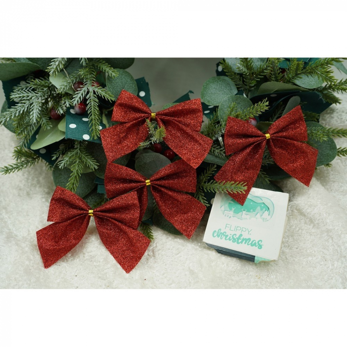 Set 6 fundite pentru brad, Rosii, clasice, cu sclipici, 8 x 9 cm, din poliester, Flippy [3]