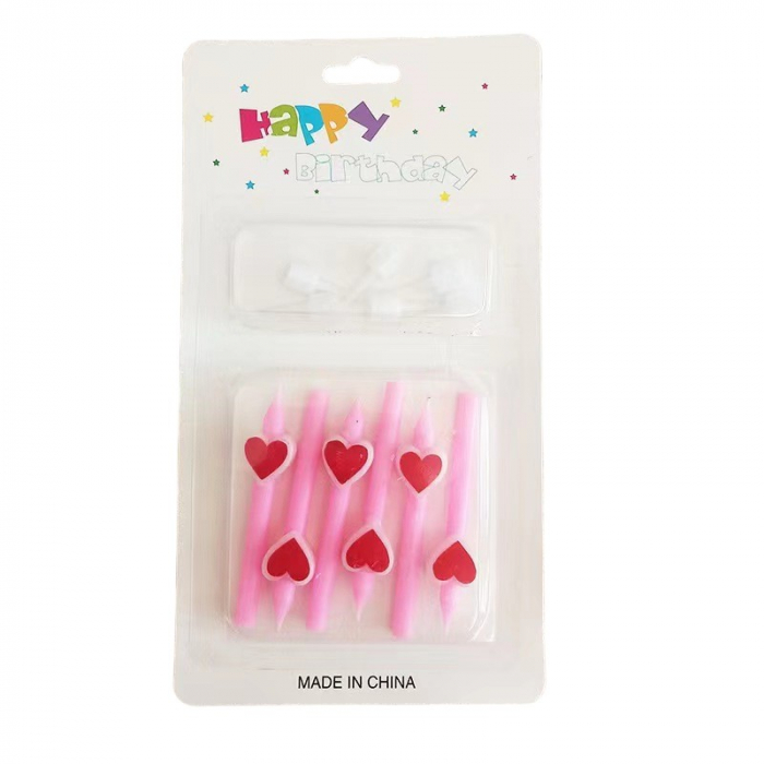 Set 6 Lumanari de Tort, Flippy, Model Creion cu Inimioare, 5.9 x 1.1 cm, din Ceara, Roz [1]