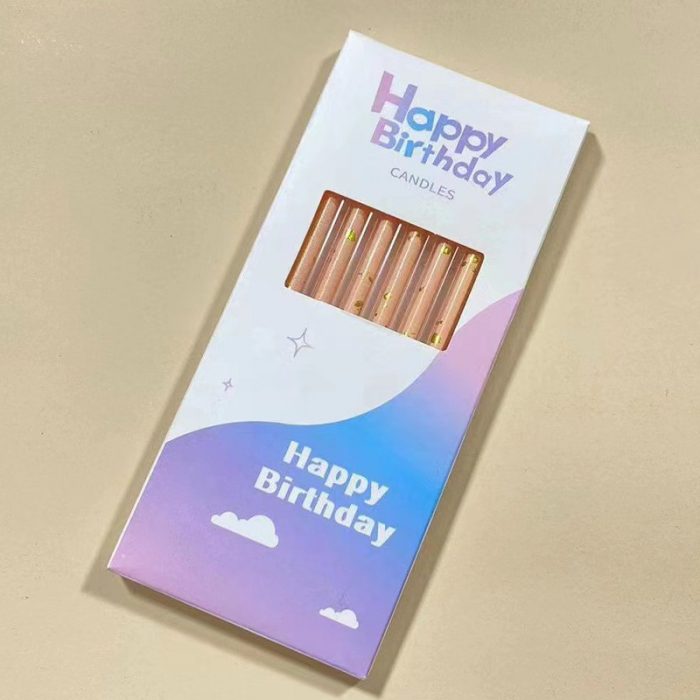 Set 6 Lumanari Lungi, Flippy, din Parafina, 10 x 0.5 cm, Happy Birthday, Alb/Auriu [1]
