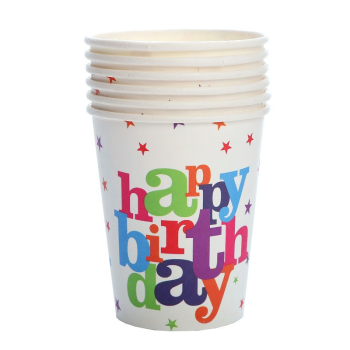 Set 6 Pahare de Carton, Flippy, Colectia Happy Birthday, 7 x 5 x 8.5 cm, Multicolor [1]
