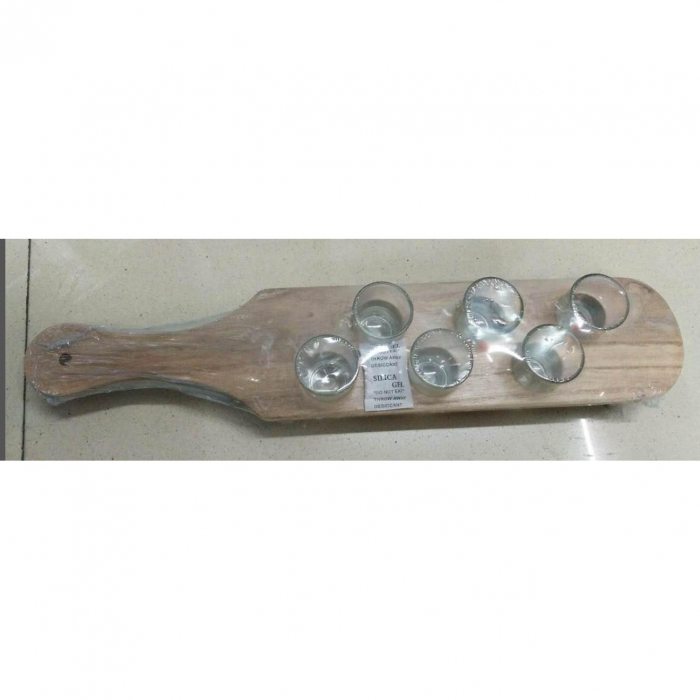 Set 6 Pahare Shot din Sticla Flippy, cu Suport din Lemn, Design Rustic, 41 x 8.5 x 6 cm, Model 2, Maro [1]