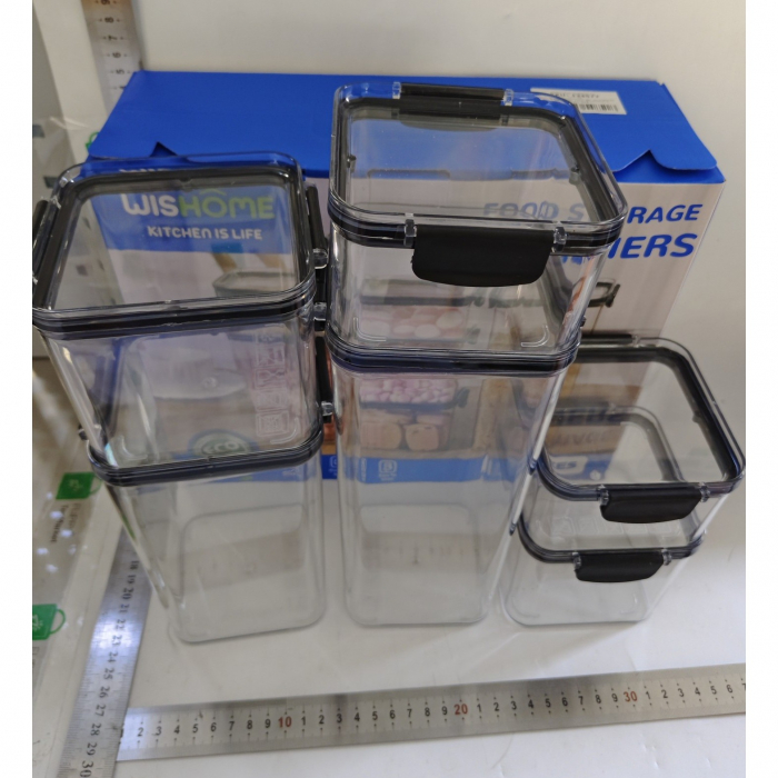 Set 6 Recipiente din Plastic, Flippy, pentru Alimente/Obiecte, Inchidere Ermetica, 2 x 460 ml, 2 x 700 ml, 1 x 1300 ml, 1 x 1800 ml, Transparent [7]