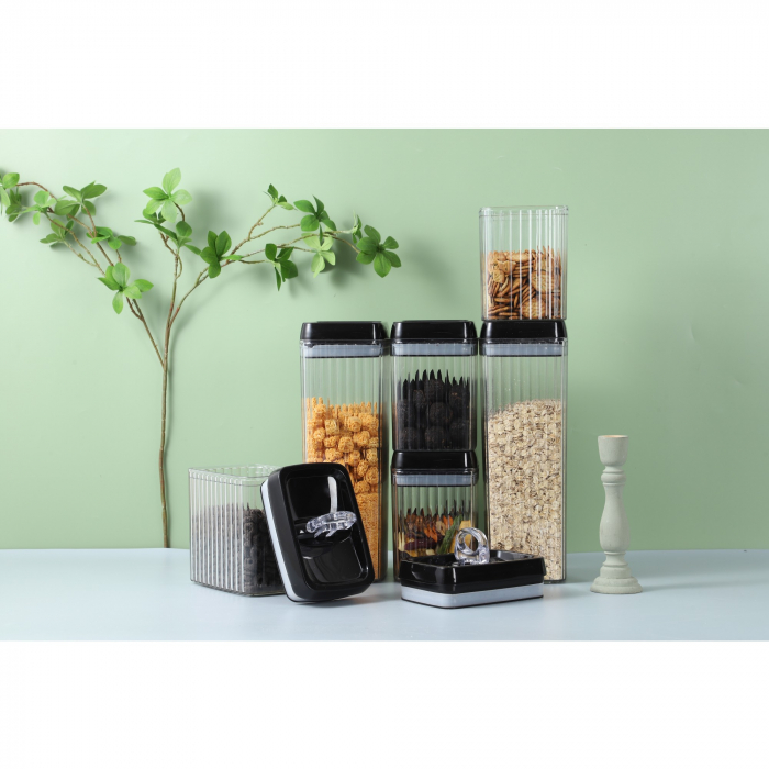 Set 6 Recipiente din Plastic, Flippy, pentru Alimente/Obiecte, Inchidere Ermetica, Textura Ondulata, 4 x 1.5l, 2 x 3.3l, Transparent [13]