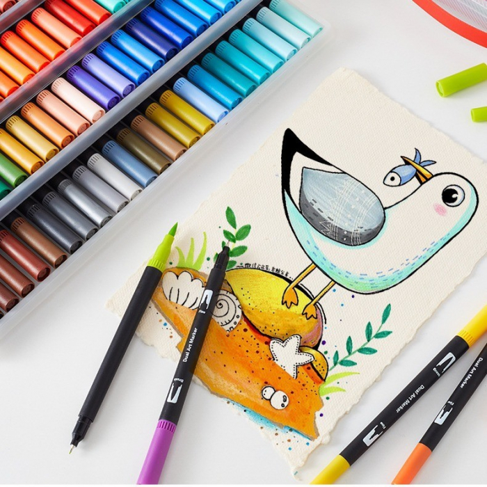 Set 60 Carioci, Flippy, pe Baza de Apa, 2 Tipuri de Varf, 1-2 mm, 0.4 mm, Corp Carioca Negru, din Plastic, Multicolor [4]