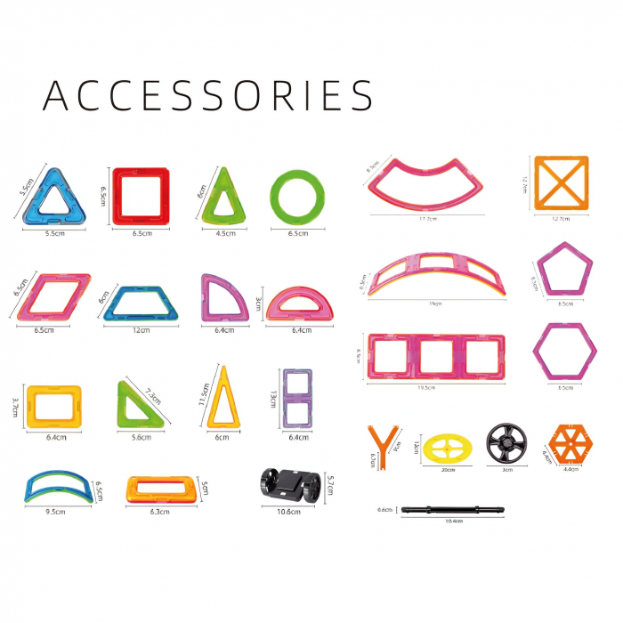 Set 60 Piese Magnetice de Constructie, Flippy, Piese Mari, Magnetic Blocks, Forme Geometrice, 3 Ani, ABS, Magnet, 22 x 17.2 x 8.5 cm, Multicolor [5]