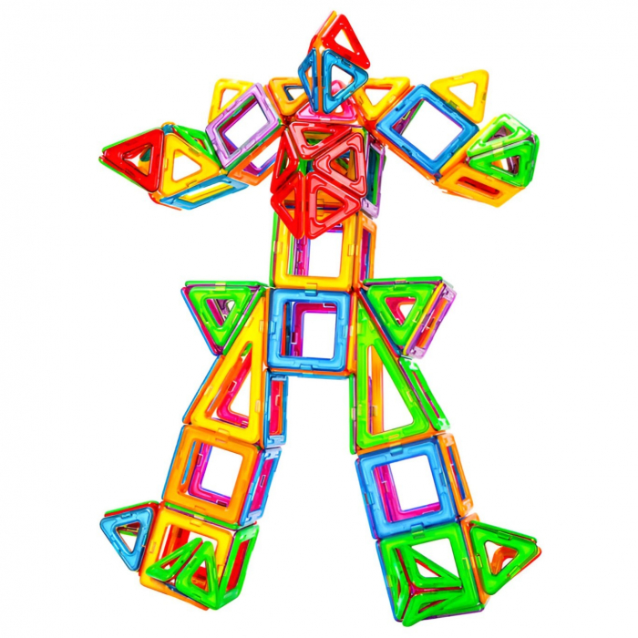 Set 60 Piese Magnetice de Constructie, Flippy, Piese Mari, Magnetic Blocks, Forme Geometrice, 3 Ani, ABS, Magnet, 22 x 17.2 x 8.5 cm, Multicolor [1]