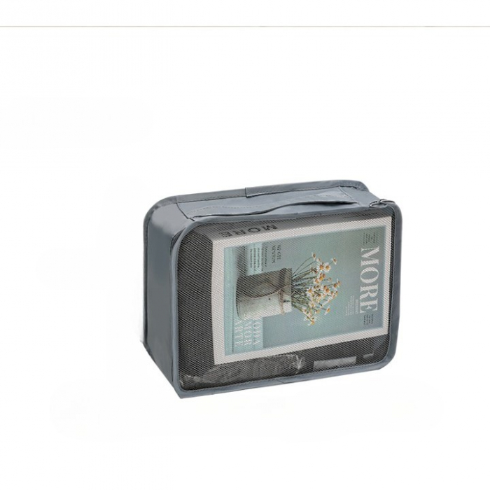 Set 7 Genti de Calatorie, Flippy, pentru Depozitare, Compresibile, 7 Dimensiuni, Impermeabile, Design cu Plasa, Pliabile, Manere Robuste, Fermoar dublu, Gri [3]