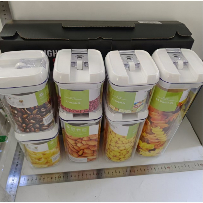 Set 7 Recipiente din Plastic, Flippy, pentru Alimente/Obiecte, Inchidere Ermetica, 2 x 0.5l, 2 x 0.8l, 2 x 1.2l, 1 x 1.9 l, Capac Alb, Transparent [8]