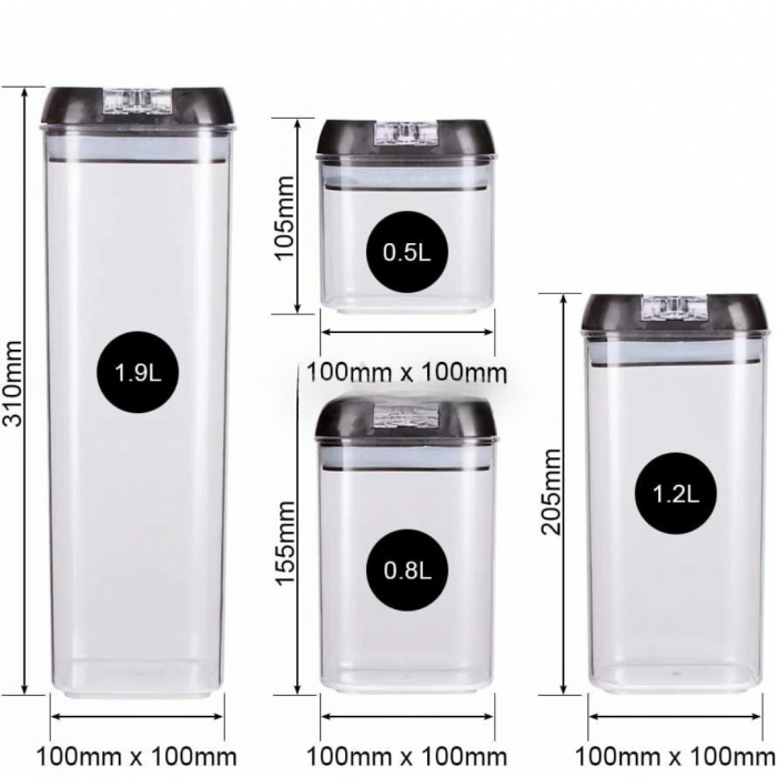 Set 7 Recipiente Organizare Alimente, Flippy, Inchidere Etansa, Etichete Reutilizabile, Cupe Masurare, 4 Dimensiuni Diferite, din Plastic Dur, Transparent [9]