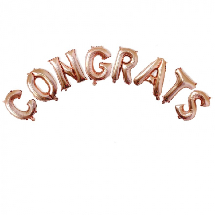 Set 8 Baloane din Folie Metalizata, Flippy, Model Scris Congrats, Litere de 40 cm, Tema Absolvire, Baloane Party, Ambalaj Individual, Pai Inclus, Umflare cu Aer sau Heliu, Roz [1]