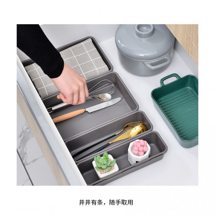 Set 8 cutii depozitare, pentru sertar, cosmetice, ustensile bucatarie, textile, plastic, gri, Flippy, 23.5 x 16 cm [2]