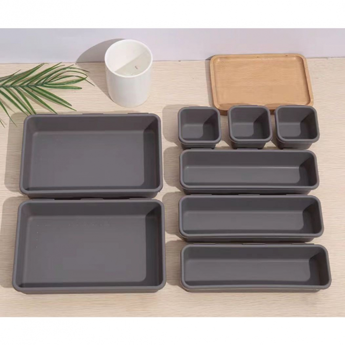 Set 8 cutii depozitare, pentru sertar, cosmetice, ustensile bucatarie, textile, plastic, gri, Flippy, 23.5 x 16 cm [5]