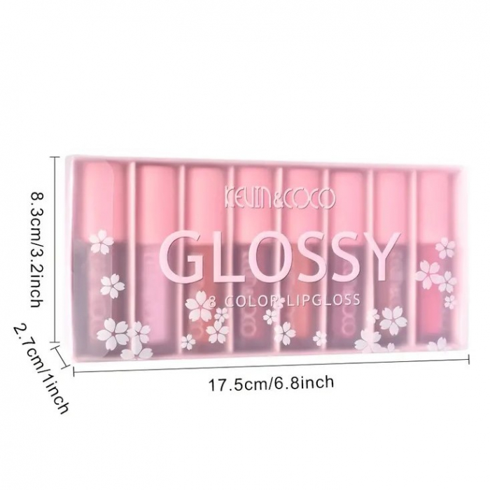 Set 8 Lip Gloss, nunate rose, nude, glosy, cutie dreptunghiulara, 8.3 x 17.5 x 2.7 cm, 181.5 g, multicolor [4]