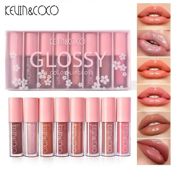 Set 8 Lip Gloss, nunate rose, nude, glosy, cutie dreptunghiulara, 8.3 x 17.5 x 2.7 cm, 181.5 g, multicolor [5]