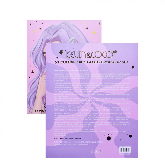 Set 8 Produse de Machiaj, KEVIN &amp; COCO, Violet Fairy, 51 culori, 19.5 x 24.5 x 2.5 cm [8]