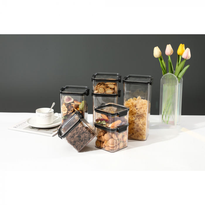 Set 8 Recipiente din Plastic, Flippy, pentru Alimente/Obiecte, Inchidere Ermetica, 2 x 460 ml, 3 x 700 ml, 2 x 1300 ml, 1 x 1800 ml, Transparent [2]