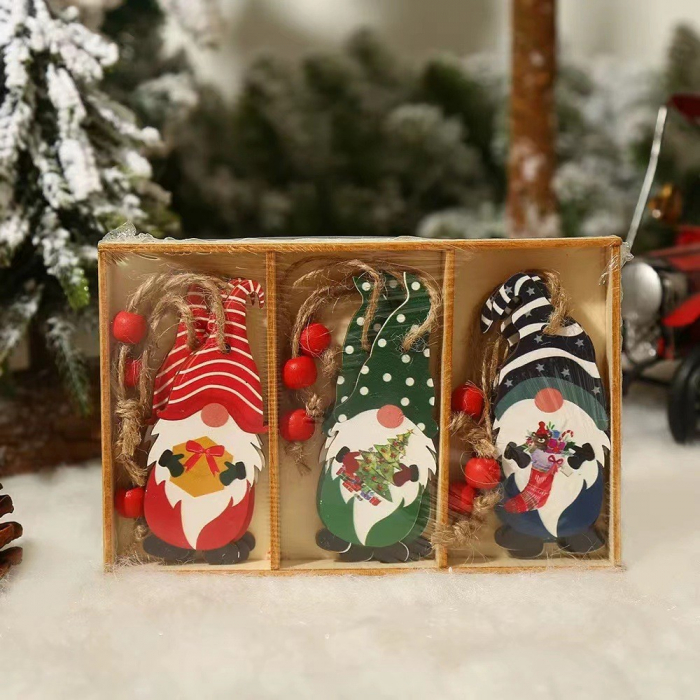 Set 9 Decoratiuni de Craciun din Lemn, Flippy, cu Snur pentru Agatare in Brad, 3 Modele Mos Craciun Diferite Dimensiuni, Multicolor [3]