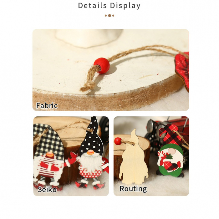 Set 9 Decoratiuni de Craciun din Lemn, Flippy, cu Snur pentru Agatare in Brad, Model Mos Craciun Diferite Dimensiuni, 3 Modele, Multicolor [4]