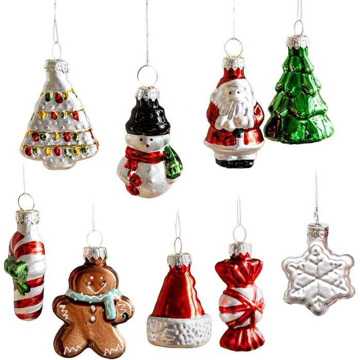 Set 9 Decoratiuni de Craciun, Flippy, pentru Brad, 5 cm, din Sticla, 22 x 12.5 x 4.2 cm, Multicolor [1]