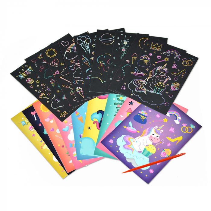 Set 9 Planse Razuibile, Flippy, Scratch ArtCards, +3 Ani, de Razuit si de Colorat, 19 x 14 cm, Model Sirene, Multicolor [7]