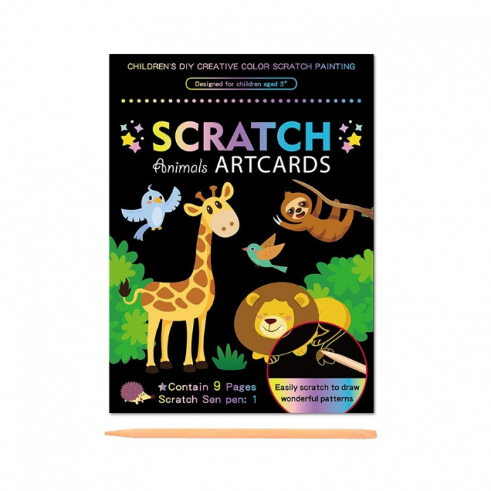 Set 9 Planse Razuibile, Flippy, Scratch ArtCards, +3 Ani, de Razuit si de Colorat, 19 x 14 cm, Model ZOO, Multicolor [1]