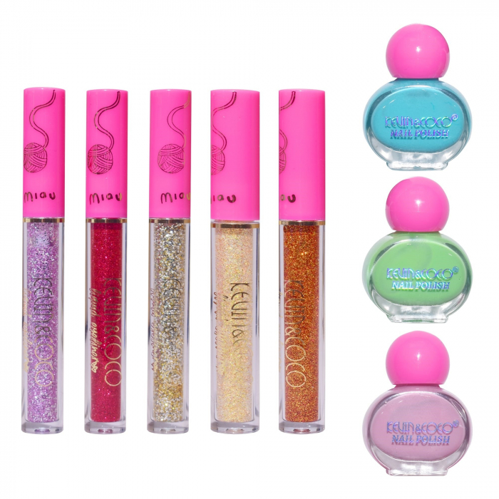 Set 9 Produse de Machiaj, KEVIN &amp; COCO, Cool Girl and Cat, 35 de culori, 21.5 x 16.8 x 3 cm [11]