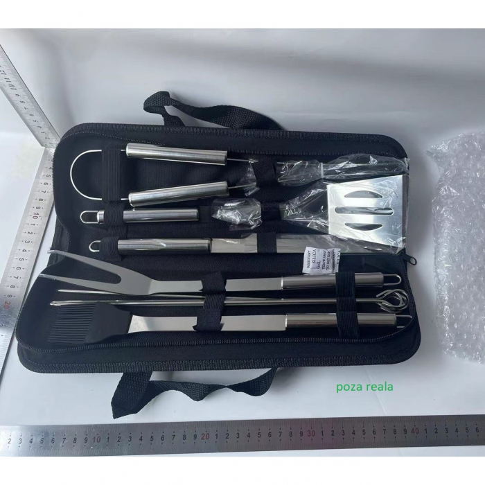 Lichidare Set 9 Ustensile pentru Gratar, Flippy, din Otel Inoxidabil, Geanta Oxford, Argintiu [2]