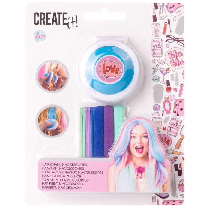Set accesorii si creta pentru colorarea parului, Albastru, Create It! [2]
