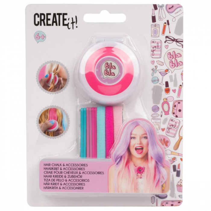 Set accesorii si creta pentru colorarea parului, Albastru, Create It! [3]