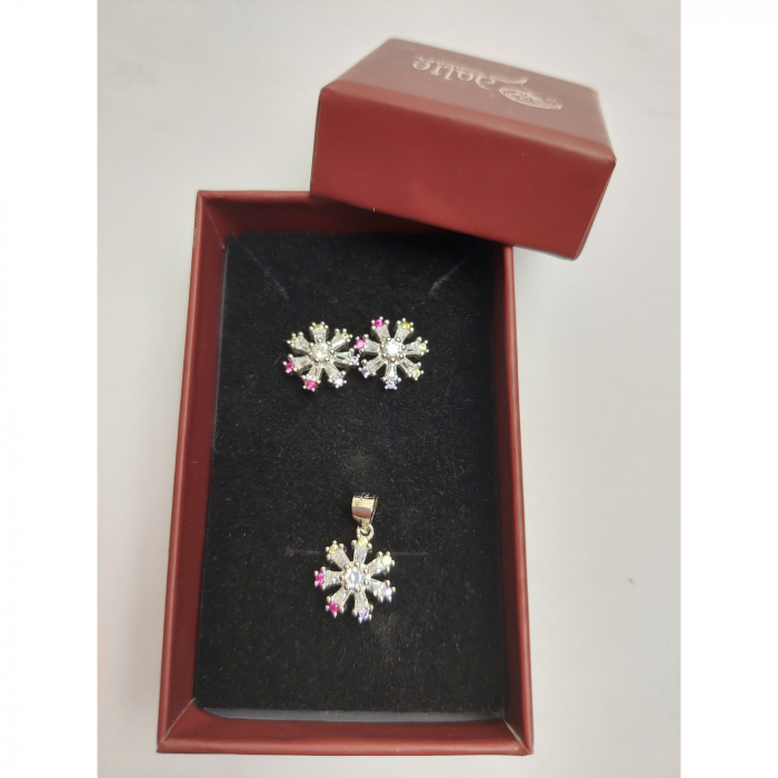 Set Argint 925 Floare cu Margini Colorate, Jolie Silver, 4.4g, 1.5 cm x 1.7 cm [1]