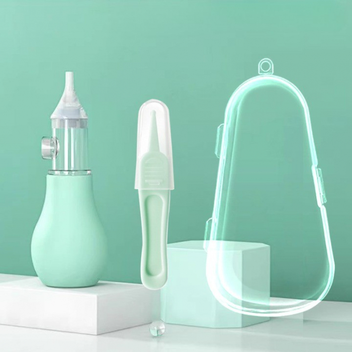 * LICHIDARE STOC * Set Aspirator Nazal pentru Copii, Flippy, Manual, Anti-Reflux, cu Pompita, Usor de Curatat, Varf din Silicon, 11.2x4cm, Verde [2]