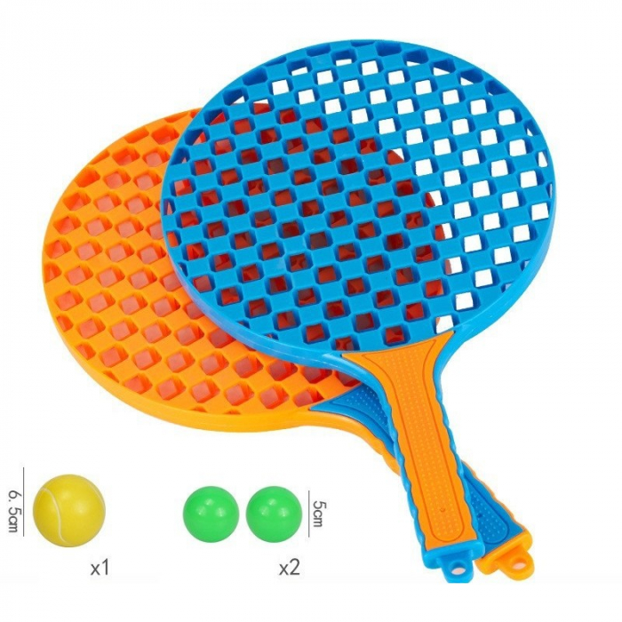 Set Badminton pentru Copii, Flippy, 2 Palete, 3 Mingi, Pentru Joaca si Antrenament, Albastru Portocaliu [8]