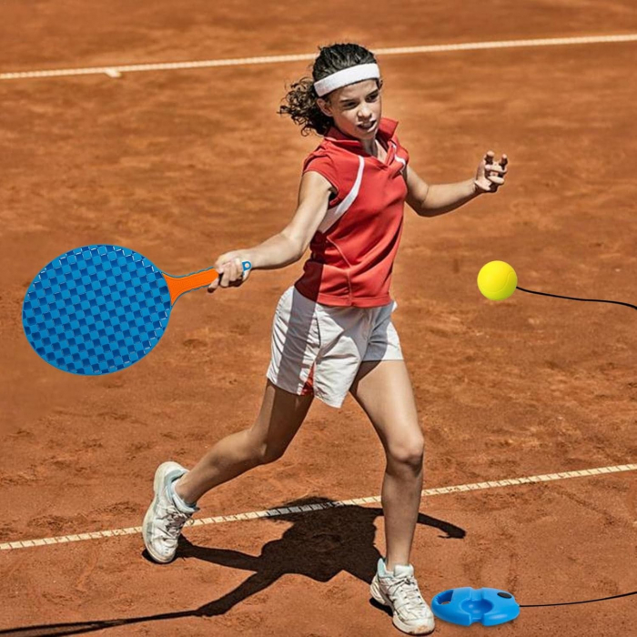 Set Badminton pentru Copii, Flippy, Doua Palete, Fluturas, 2 Mingi, Minge cu Elastic pentru Antrenament, Suport de Prindere Stabil, 41x23 cm, Albastru Portocaliu [3]