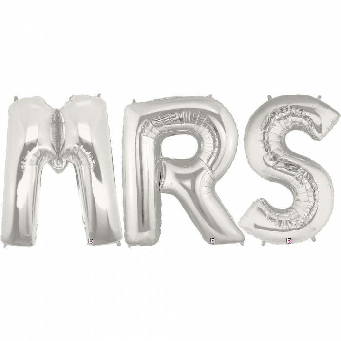 Set Baloane din Folie Metalizata, Flippy, Figurine Litere, Model MR&amp;MRS, Tema Nunta, 40 cm, Baloane Party, Ambalaj Individual, Pai inclus, Umflare cu Aer sau Heliu, Argintiu [4]