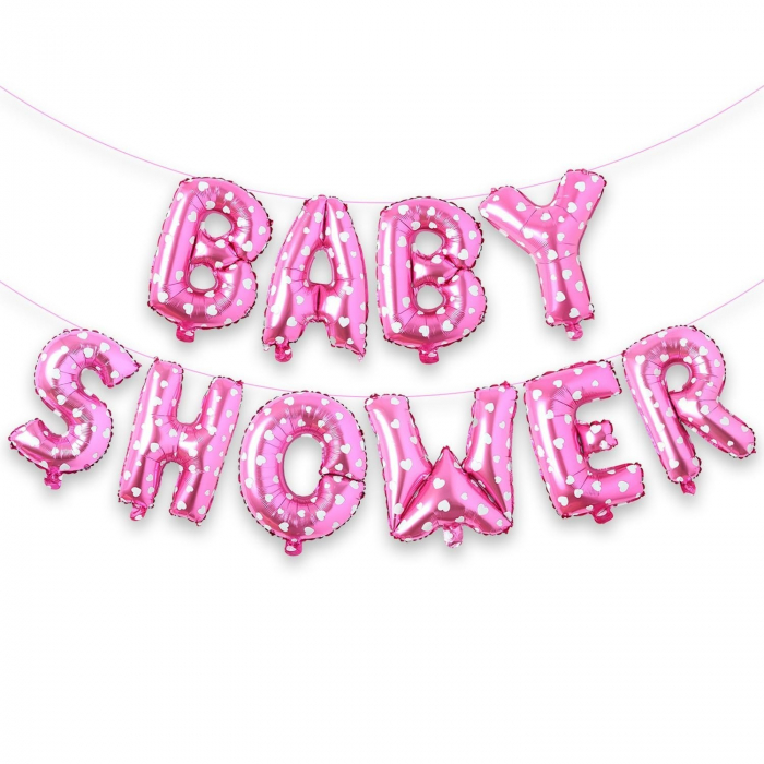 Set Baloane din Folie Metalizata, Flippy, Model Baby Shower, Litere de 40 cm, Baloane Party, Ambalaj Individual, Pai, Ata si Adeziv Incluse, Umflare cu Aer sau Heliu, Roz [2]