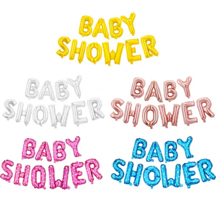 Set Baloane din Folie Metalizata, Flippy, Model Baby Shower, Litere de 40 cm, Baloane Party, Ambalaj Individual, Pai, Ata si Adeziv Incluse, Umflare cu Aer sau Heliu, Roz [3]