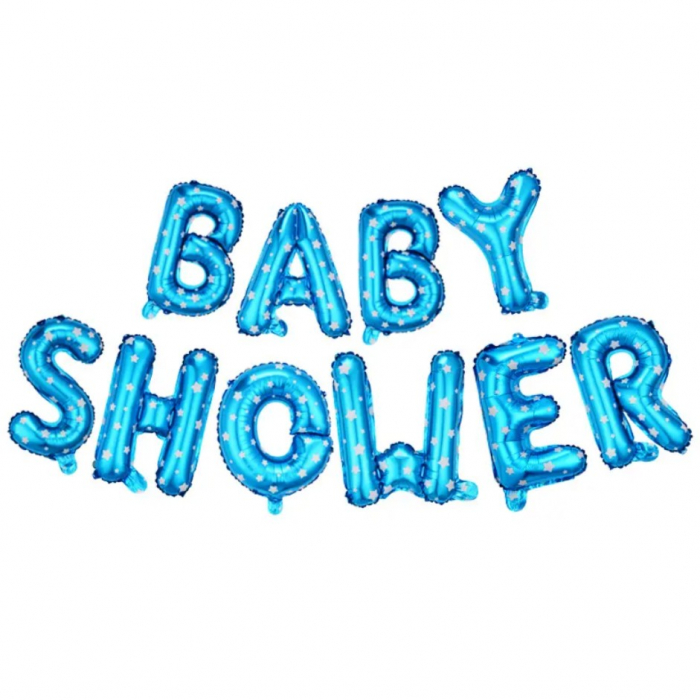 Set Baloane din Folie Metalizata, Flippy, Model Baby Shower, Litere de 40 cm, Baloane Party, Ambalaj Individual, Pai, Ata si Adeziv Incluse, Umflare cu Aer sau Heliu, Albastru [5]