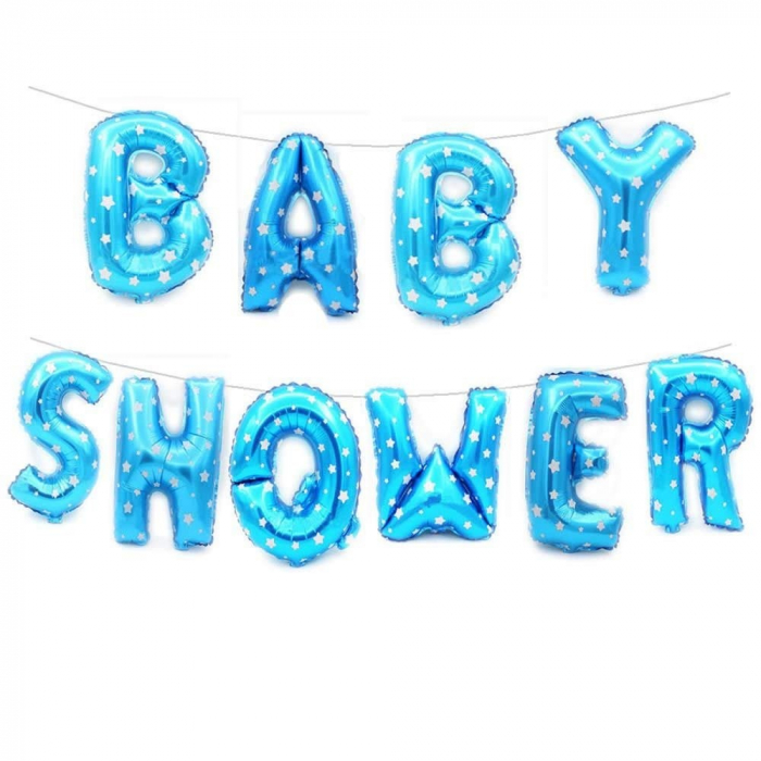 Set Baloane din Folie Metalizata, Flippy, Model Baby Shower, Litere de 40 cm, Baloane Party, Ambalaj Individual, Pai, Ata si Adeziv Incluse, Umflare cu Aer sau Heliu, Albastru [3]