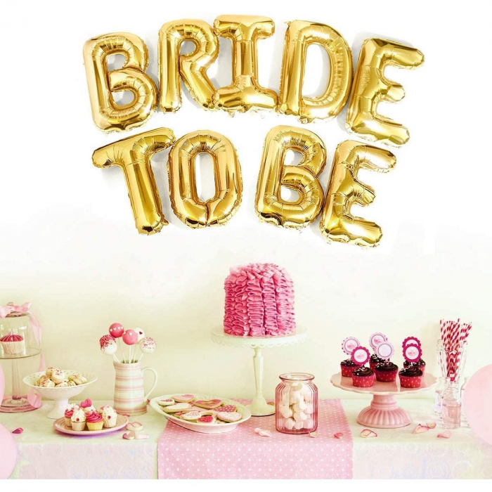 Set Baloane din Folie Metalizata, Flippy, Model Bride to Be, Litere de 40 cm, Baloane Party, Ambalaj Individual, Pai Inclus, Umflare cu Aer sau Heliu, Auriu [4]