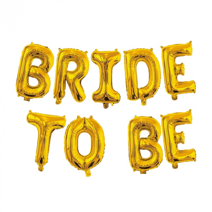 Set Baloane din Folie Metalizata, Flippy, Model Bride to Be, Litere de 40 cm, Baloane Party, Ambalaj Individual, Pai Inclus, Umflare cu Aer sau Heliu, Auriu [1]