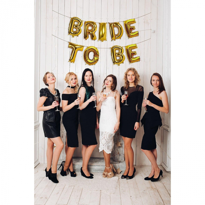 Set Baloane din Folie Metalizata, Flippy, Model Bride to Be, Litere de 40 cm, Baloane Party, Ambalaj Individual, Pai Inclus, Umflare cu Aer sau Heliu, Auriu [2]
