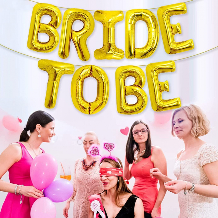 Set Baloane din Folie Metalizata, Flippy, Model Bride to Be, Litere de 40 cm, Baloane Party, Ambalaj Individual, Pai Inclus, Umflare cu Aer sau Heliu, Auriu [3]